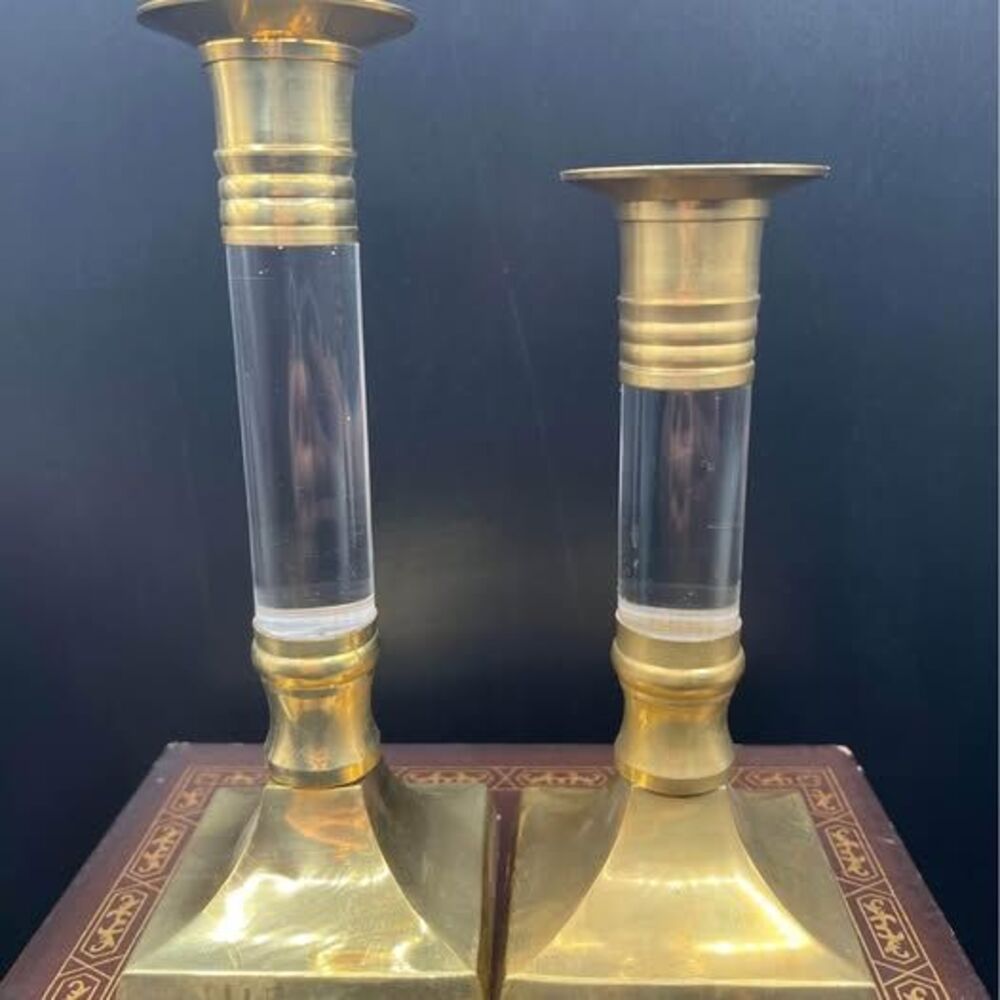 Brass and Acrilic Mid-Century Candlestick Holders